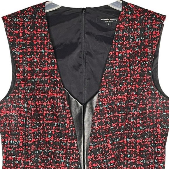 Nanette Lepore Colette Fit/Flare Dress Cotton/Silk/Leather - Black/Red/Aqua - 6 - Picture 4 of 11